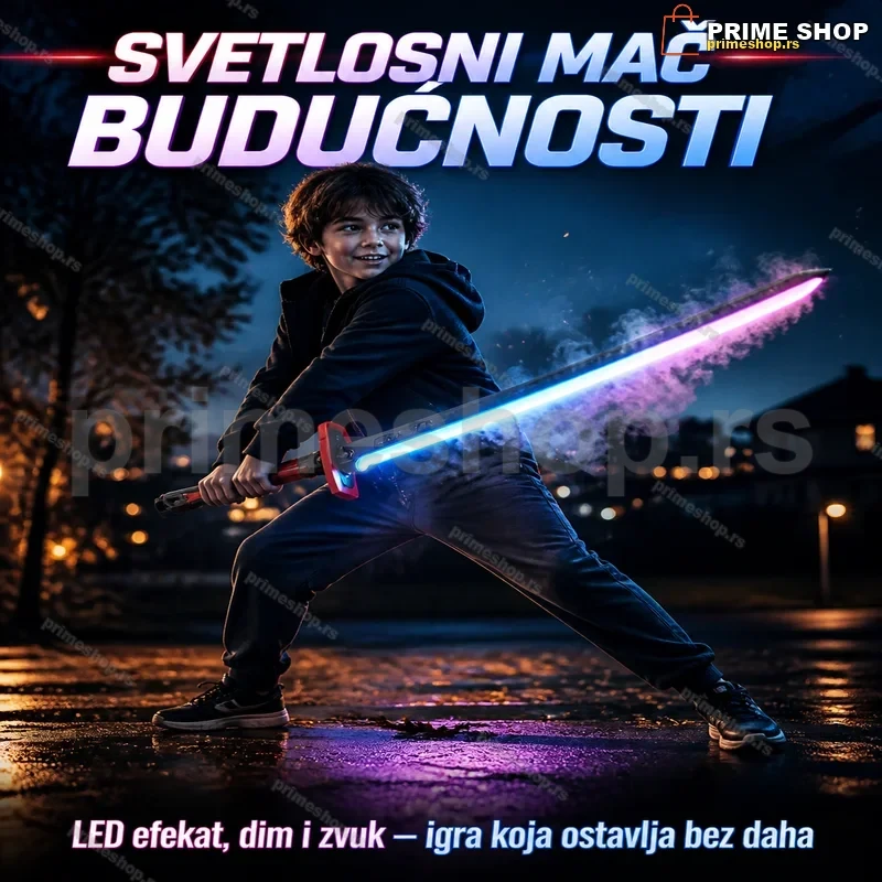 Mač sa svetlosnim efektima — LED mač sa efektom dima i zvukom za decu Mač sa svetlosnim efektima — LED mač sa efektom dima i zvukom za decu