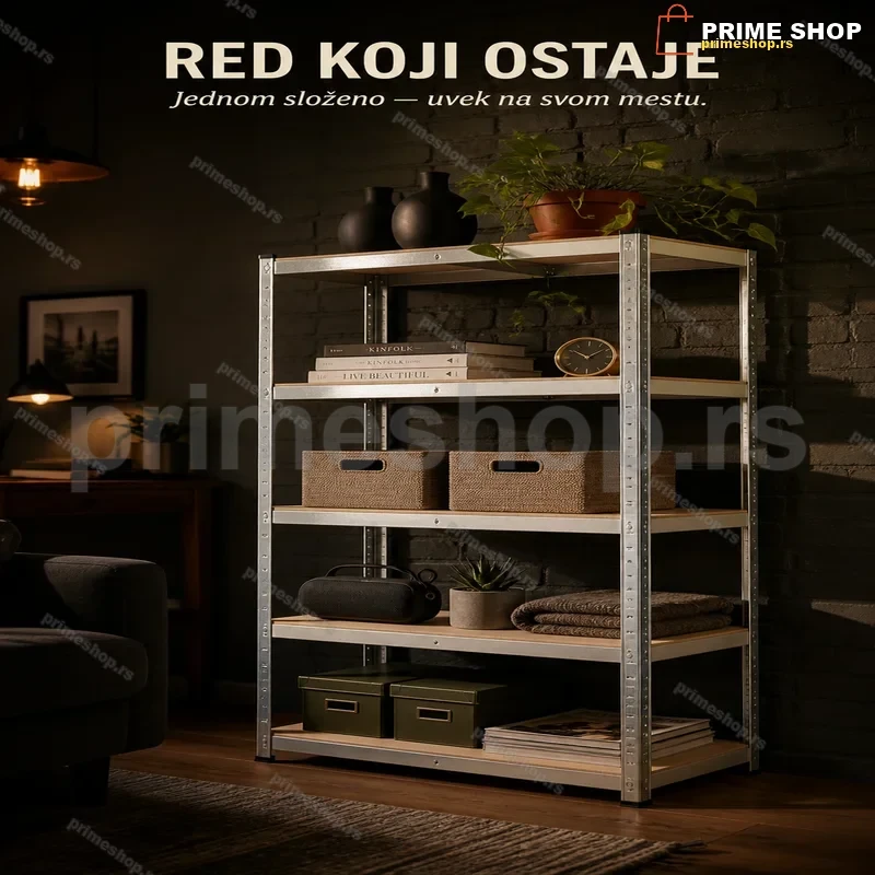 Metalna montažna polica 180x90x45cm — čelična regalna polica za skladište i garažu Metalna montažna polica 180x90x45cm — čelična regalna polica za skladište i garažu