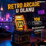 Mini arkadni automat sa džojstikom — retro stona konzola