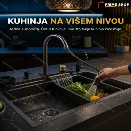 Multifunkcionalna Sudopera za Kuhinju 4 u 1 – Nerđajući Čelik sa Slavinom