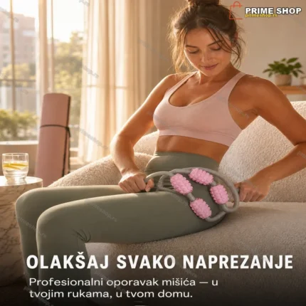 Multifunkcionalni masažer za vrat, noge i celulit sa duplim rolerima — roze