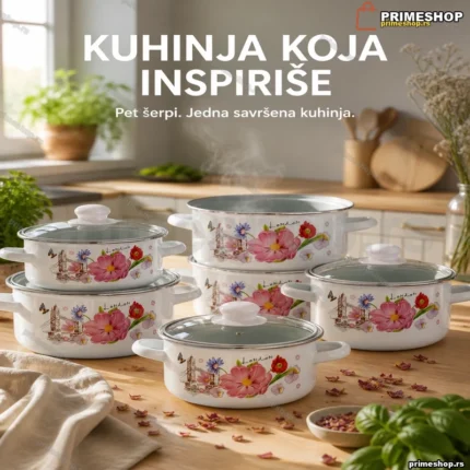 Plavi set emajliranih šerpi – 5 komada za kuhinje