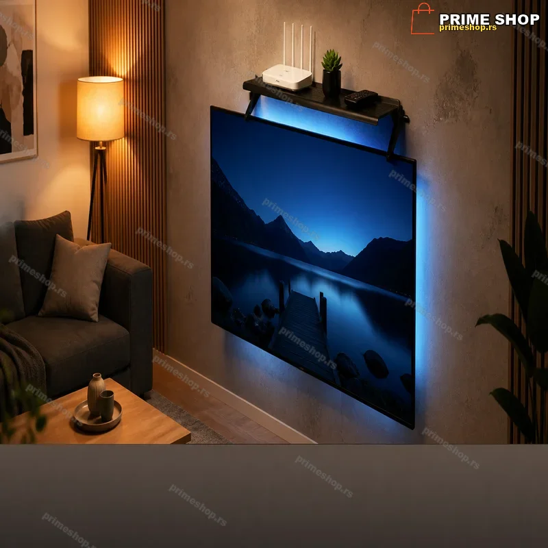 Podesiva polica za TV i monitor — bez bušenja, kači se na vrh ekrana Podesiva polica za TV i monitor — bez bušenja, kači se na vrh ekrana