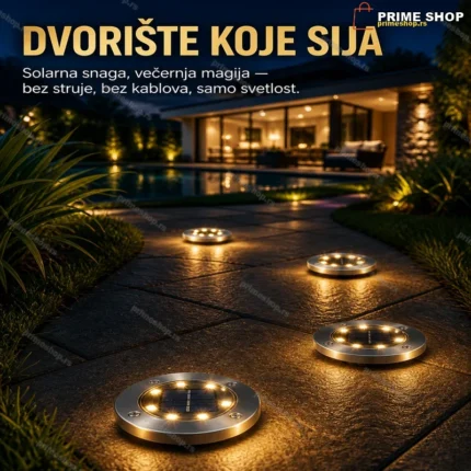 Podne LED solarne lampe za dvorište — Set 4 komada, inox, automatsko paljenje