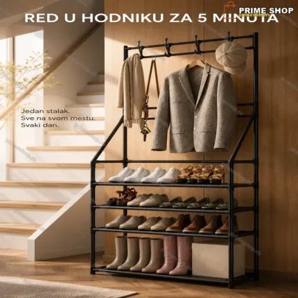 Premium 3-u-1 Organizer za Hodnik — Stalak za Odeću, Cipele i Akcesoare