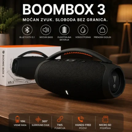 Prenosivi bežični zvučnik Boom Box 3 sa jakim basom - prednja strana