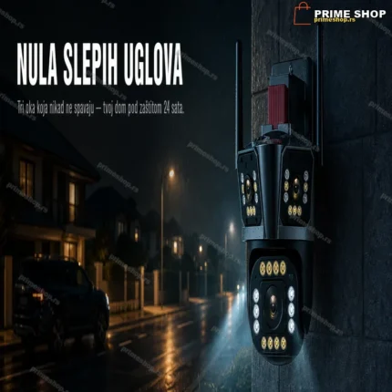 PTZ WiFi kamera sa 3 sočiva za kuću i dvorište — noćni režim, detekcija pokreta, alarm