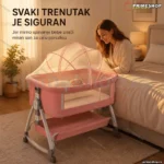 Roza prenosivi krevetac za bebe 6u1 sa točkovima