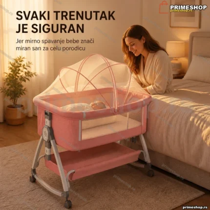 Roza prenosivi krevetac za bebe 6u1 sa točkovima