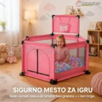 Šestougaona Ogradica za Decu sa Košem i Lopticama – Roza