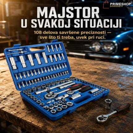 Set Gedora i Nastavaka 108 Delova – Profesionalni Alat u Koferu