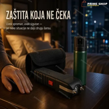 Set za samoodbranu — elektrošoker i biber sprej sa futrolom