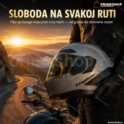 Siva flip-up kaciga sa integrisanim naočarima za motor