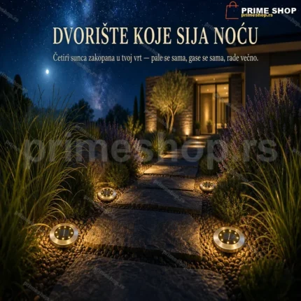 Solarne Podne LED Lampe za Dvorište – Set 4 kom, Inox, Automatsko Paljenje