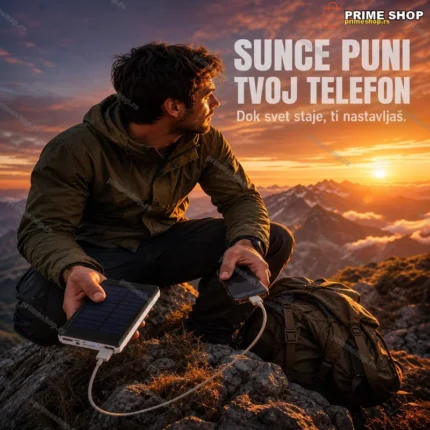 Solarni PowerBank 60000mAh sa LED Svetlom — Punjač za Telefon, Tablet i MP3