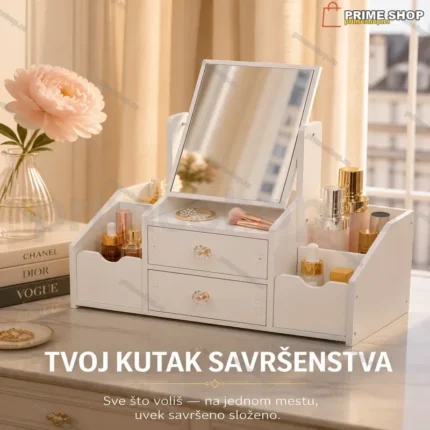 Stočić Organizator za Šminku i Nakit sa 2 Fioke i Ogledalom