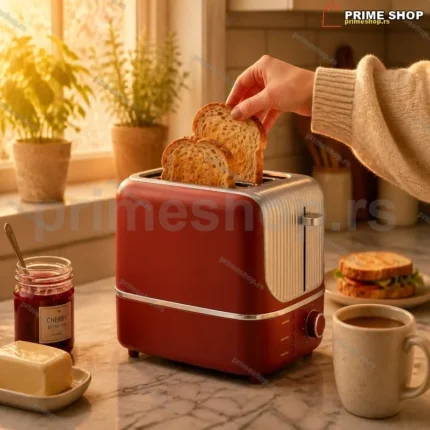Toster za hleb sa dve pregrade 800W — 7 nivoa pečenja, crveni