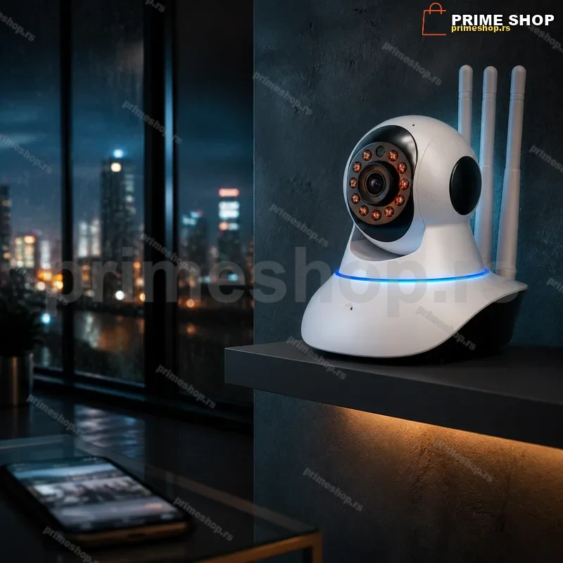 WiFi Kamera sa Rotirajućom Glavom i Tri Antene – Full HD 1080p za Unutrašnji Nadzor WiFi Kamera sa Rotirajućom Glavom i Tri Antene – Full HD 1080p za Unutrašnji Nadzor