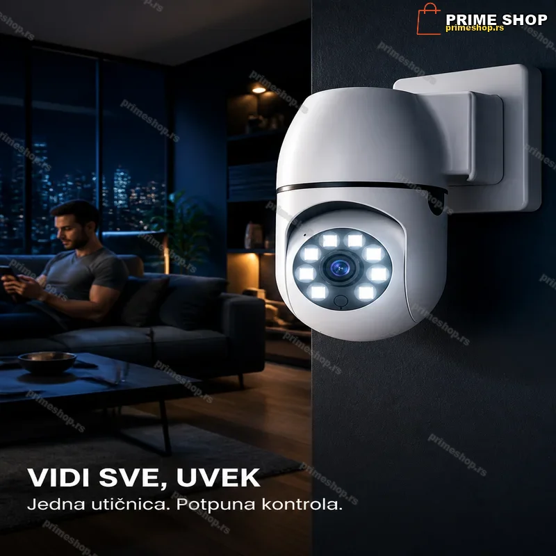 WiFi Kamera sa Utičnicom za Struju HD 8MP PTZ – Rotirajuća, Noćno Snimanje, V380 Pro