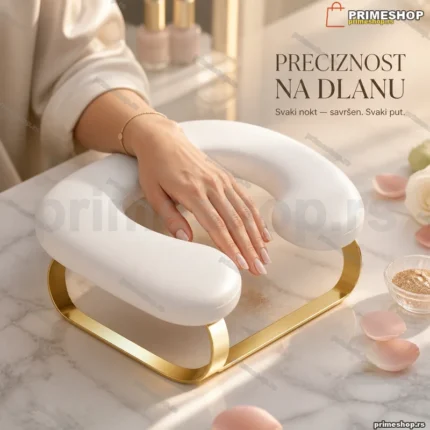 Naslon za ruke u obliku slova U — beli jastuk, zlatna baza
