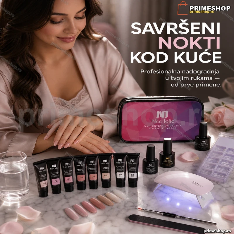 Poli gel set sa mini UV/LED lampom i 7 gelova za nadogradnju poli gel set sa mini lampom - prednja strana