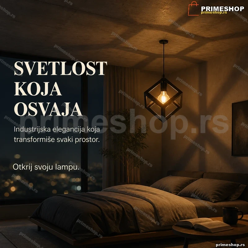 Crna kockasta viseća lampa E27 metal 16×28 cm