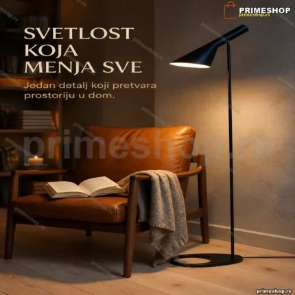 Metalna podna lampa retro stila sa nagnutim abažurom, visina 130 cm