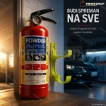 Protivpožarni aparat sa prahom 1 kg, manometrom i držačem