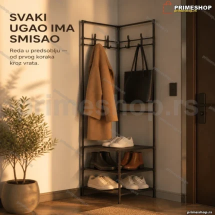 Metalni ugaoni cipelarnik sa čivilukom 45x45x180 cm crni