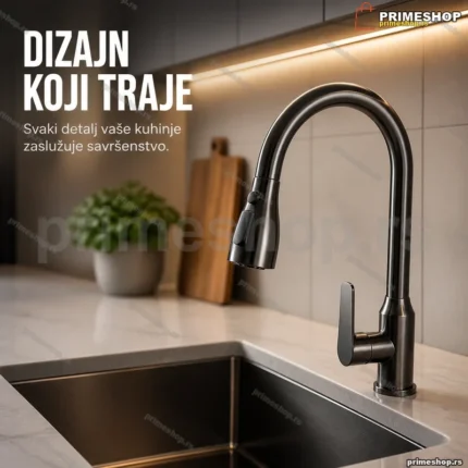 Kuhinjska slavina tamno siva gunmetal sa izvlačivom tušem