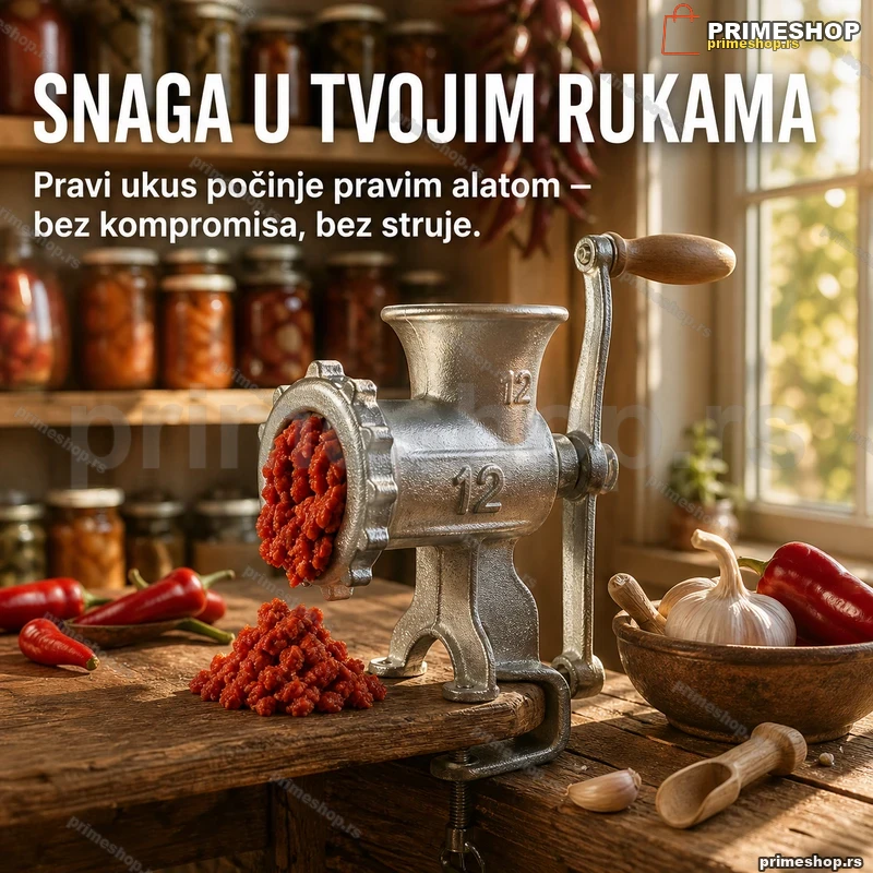 Metalna ručna mlevenica za meso br. 12 sa stegom