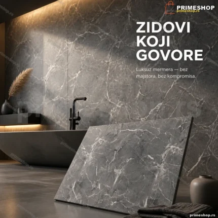 PVC zidne ploče sive — tamnosivi mermer 60x60 cm, 12 kom