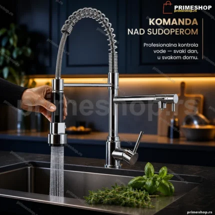 Visoka hromirana slavina sa oprugom za kuhinju 47 cm