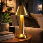 IXILUXE punjiva stona lampa zlatna, 24 cm, dodir, LED