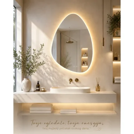 LED ogledalo asimetričnog oblika 52×72 cm za kupatilo i hodnik - prednja strana