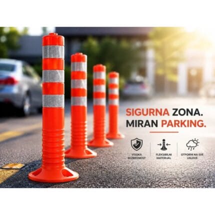 Narandžasti fleksibilni stubić za parking 65 cm sa reflektorima