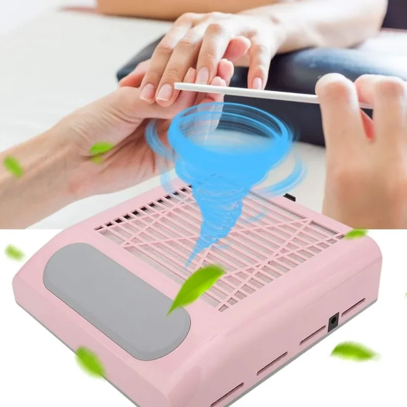 Roze aspirator za nokte 80W sa jastučićem za oslonac ruke roze aspirator za nokte 80W - prednja strana