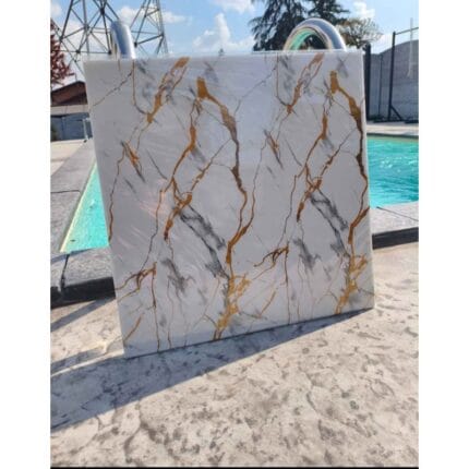 Samolepljivi paneli beli mermer narandžasto-zlatne žile 10 kom 60x60 cm