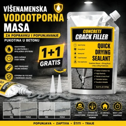Vodootporna masa za popravku pukotina u betonu 1+1
