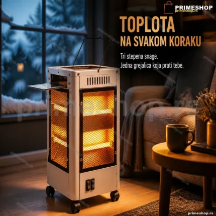 Kvarcna grejalica 2000 W sa točkićima i tri cevi