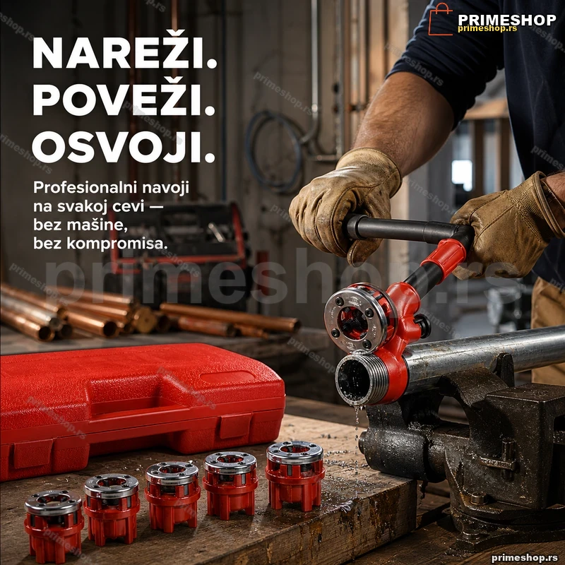 Nareznice za cevi sa čegrtaljkom — komplet 6 glava u koferu Nareznice za cevi sa čegrtaljkom — komplet 6 glava u koferu