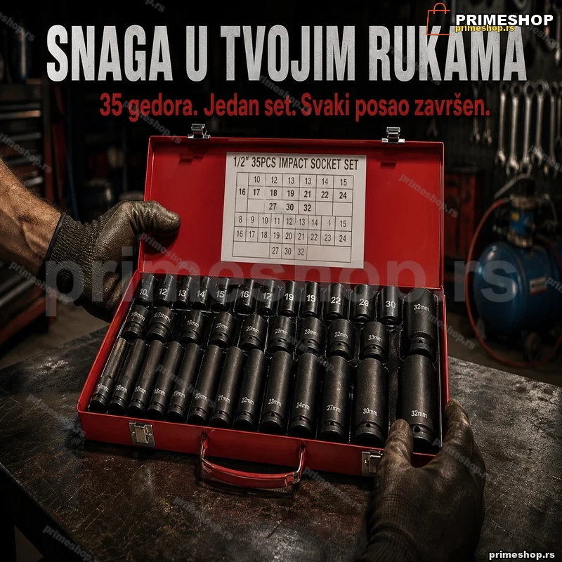 Set 35 udarnih gedora 1/2" u metalnoj kutiji — duboke i plitke Set 35 udarnih gedora 1/2" u metalnoj kutiji — duboke i plitke