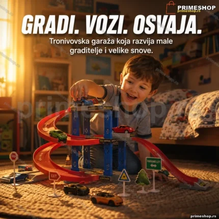Garaža na tri nivoa igračka sa stazom i 6 metalnih autiće — 45 delova