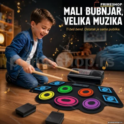 Električni roll up bubnjevi za decu sa 9 pedova, pedalama i palicama