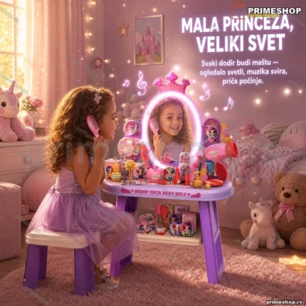 Dečiji toaletni stočić sa ogledalom, svetlom i muzikom — 53 dela
