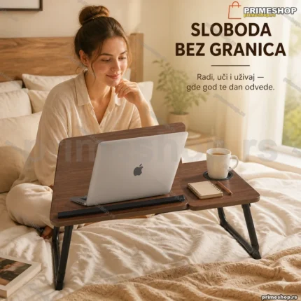 Prenosivi stočić za laptop sa nagibom i držačem za čašu