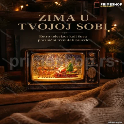 Novogodišnji ukras retro televizor sa LED svetlom i muzičkom kutijom
