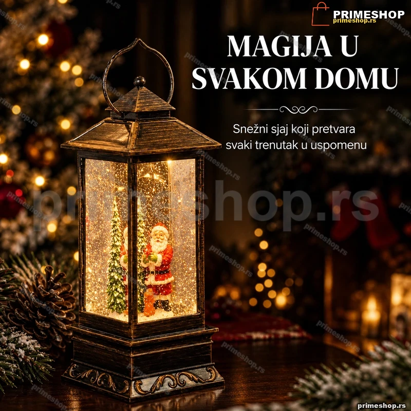 Novogodišnji fenjer sa figurama od smole i LED svetlom Novogodišnji fenjer sa figurama od smole i LED svetlom