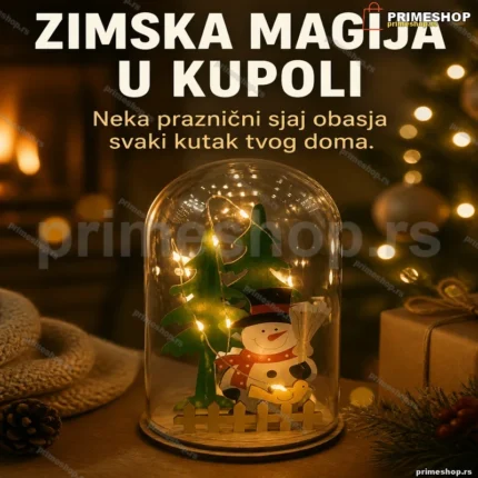 LED kupola sa sneškom, jelkicama i drvenom osnovom