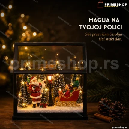Dekorativna kućica Deda Mraza sa svetlom i muzikom, 23 cm